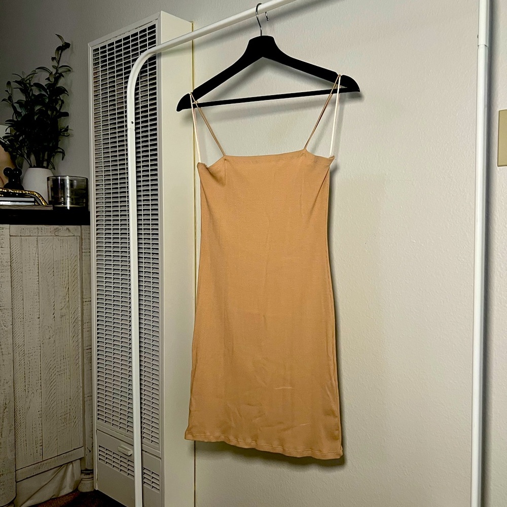 Fashion Nova Ribbed Tan Mini Dress